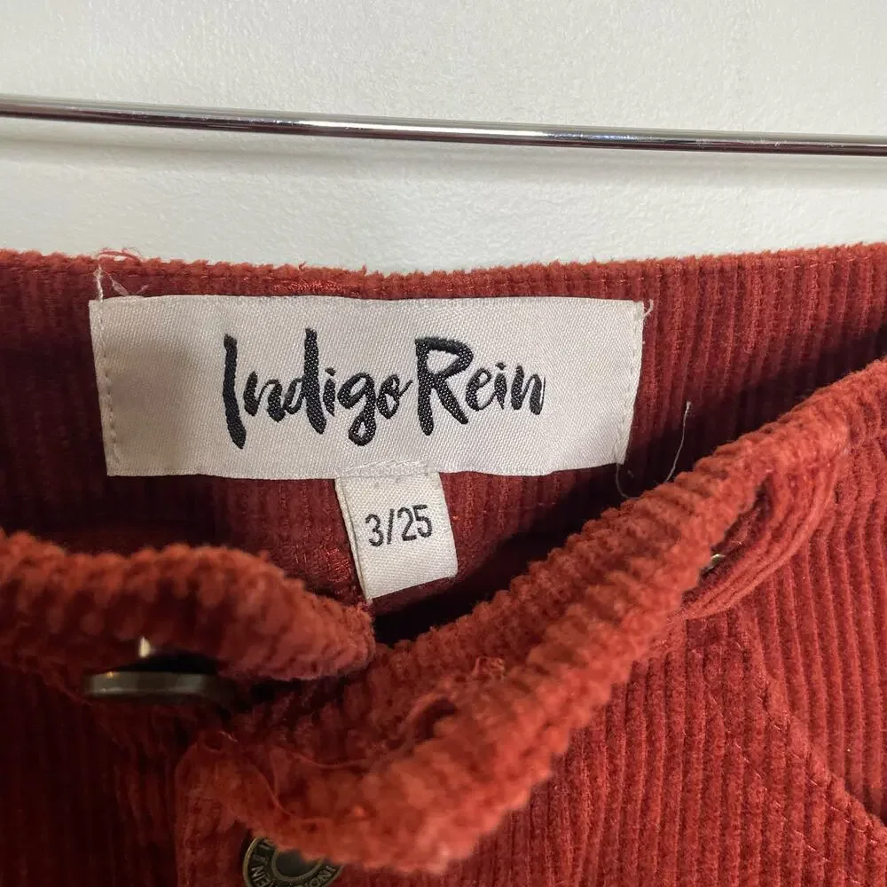 Indigo Rein Corduroy A-Line Mini Skirt Button Front Raw Hem Burnout‎ Orange 3/25